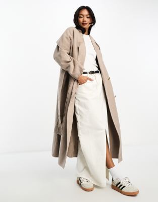 Scalpers - Manteau long fabriqué à la main avec détail écharpe - Taupe