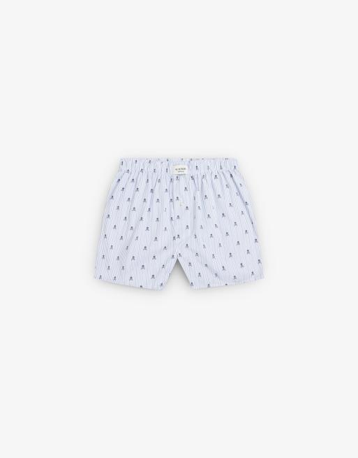 Scalpers - Mart - Gestreepte boxershort met doodshoofdjes in blauw