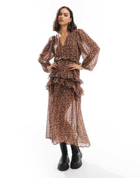 Scalpers Multietnic Dress In Camel  