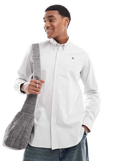 Scalpers New Oxford Shirt in Taupe Stripes Brown
