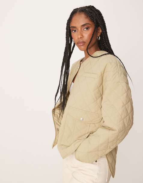 Scalpers – NY – Verwaschene Steppjacke in hellem Khaki - view 1