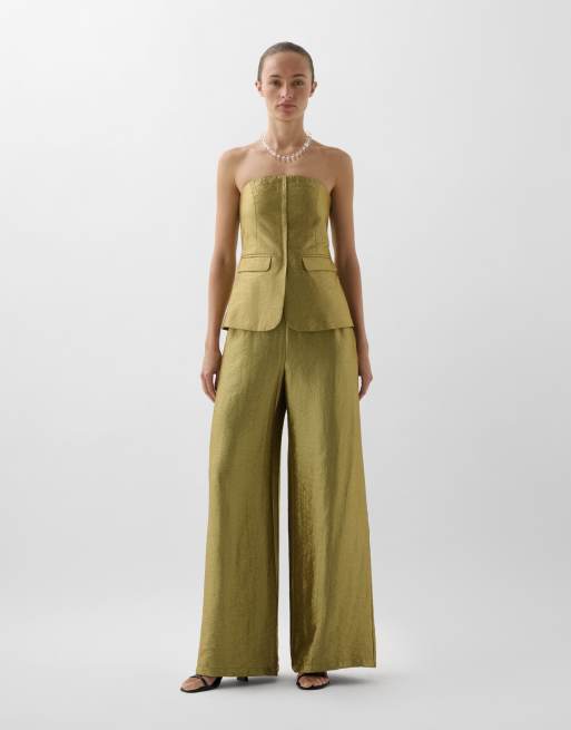 Scalpers – Oberteil in Hellkhaki mit goldfarbenem Folienprint