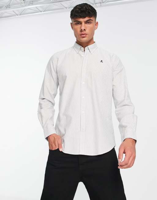 Scalpers – Oxford – Gestreiftes Hemd in Khaki mit Button-down-Kragen
