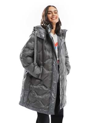 Scalpers - Palo - Puffermantel in Grau im Kapuzenpullover-Design