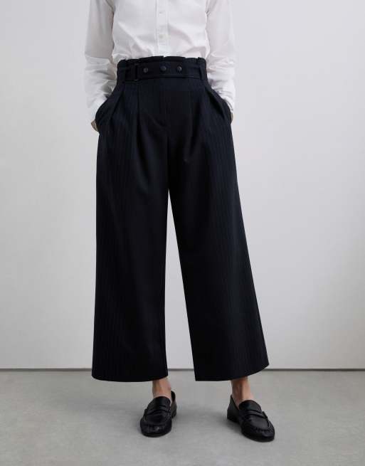 Scalpers - Pantalon rayé avec ceinture - Bleu marine