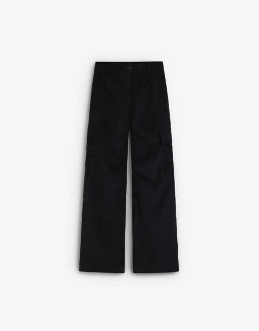 Scalpers - Pantaloni cargo blu navy in tessuto a coste
