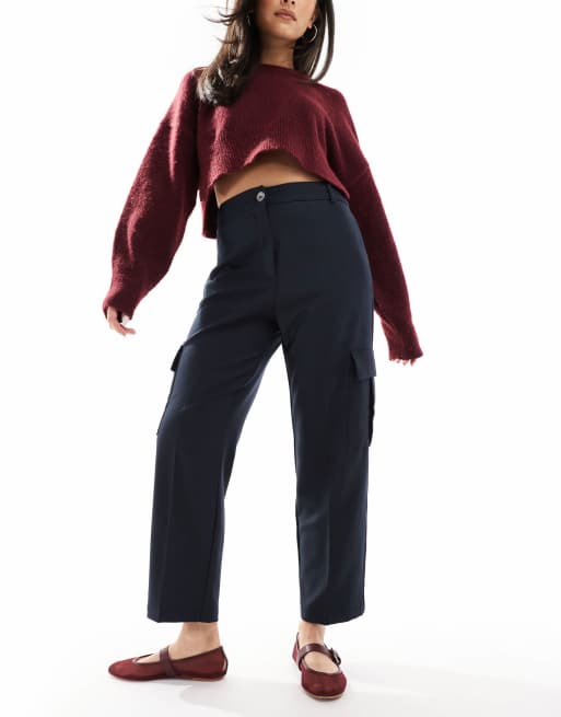 Scalpers - Pantaloni cargo in maglia blu navy