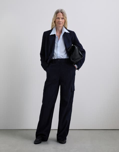 Scalpers - Pantaloni cargo in tessuto a coste color blu navy - view 1