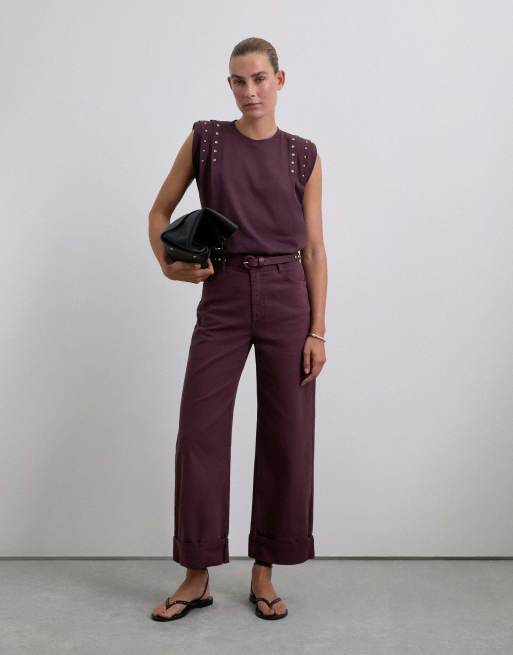 Scalpers - Pantaloni in denim viola con risvolti