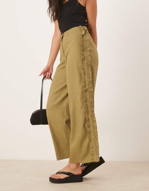Scalpers - Pantaloni prep con volant color kaki - view 1