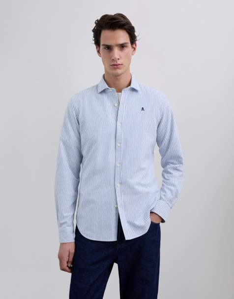 Scalpers - Peach F - Chemise Oxford - Bleu rayé - view 1