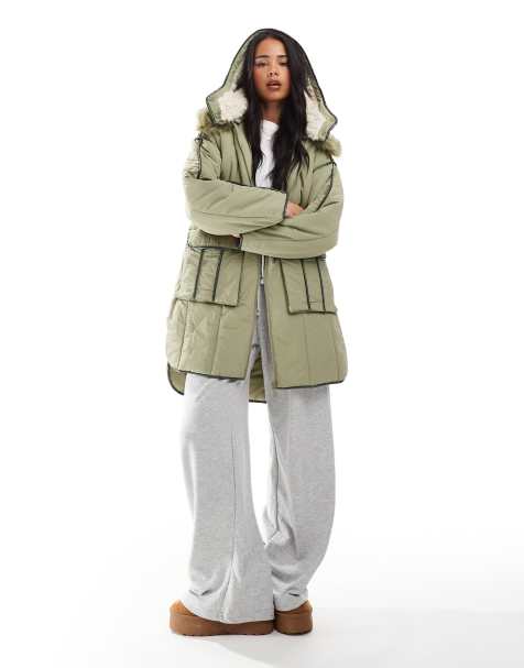 Scalpers Pipping Puffer Coat In Light Khaki - view 1