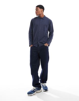Scalpers Pique Cardigan Long Sleeve Polo In Blue