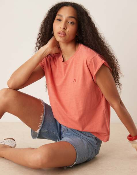 Scalpers Plain skull tee in coral - view 1