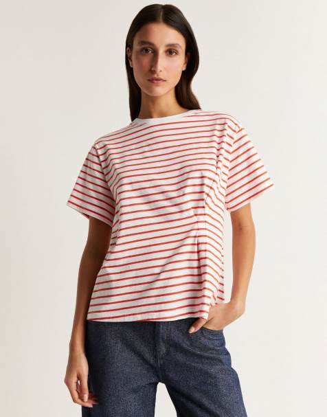 Scalpers pleat stripes t-shirt in orange - view 1