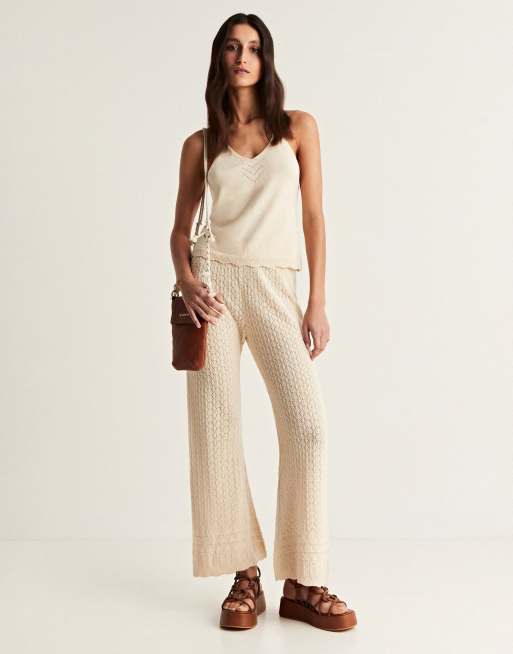 POINTELLE KNIT PANTS - Ecru