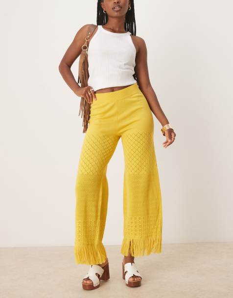 Scalpers Pointelle knit pants in yellow - view 1