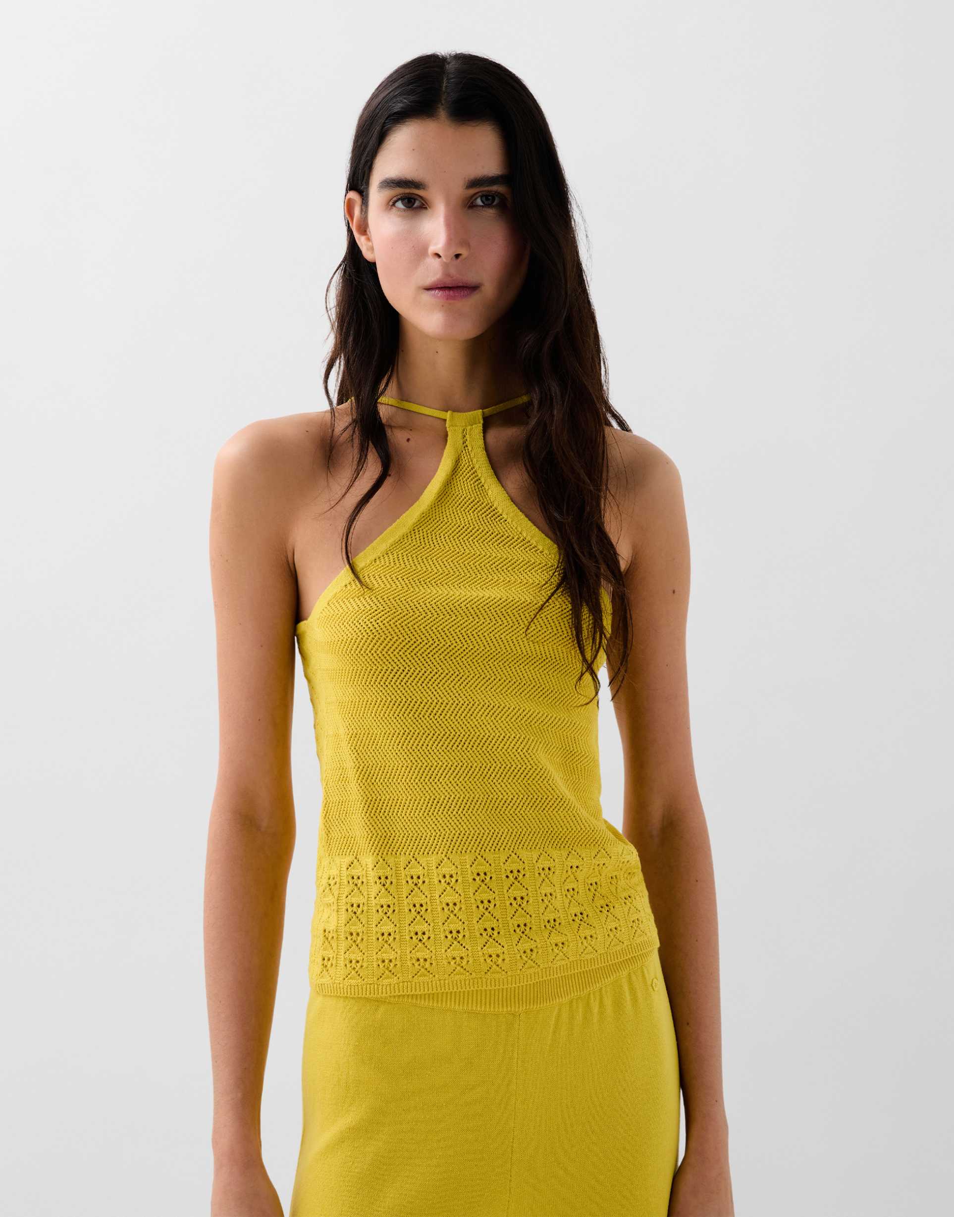 scalpers pointelle knit top in yellow
