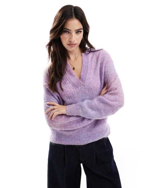 Scalpers Polo Brushed Jumper In Lilac 