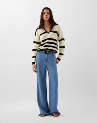 Scalpers - Polo-Häkelpullover mit schwarzen Streifen