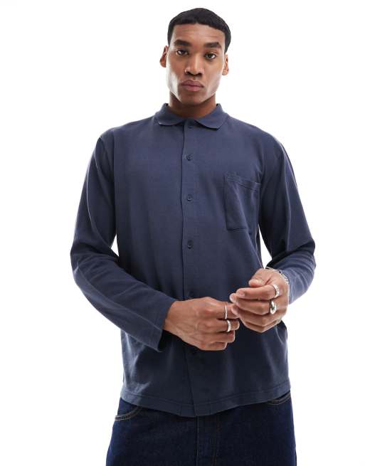 Scalpers – Polo-Strickjacke aus Pikee in Dunkelblau
