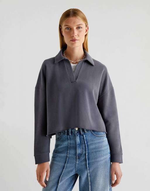 Scalpers – Polo-Sweatshirt in Dunkelgrau