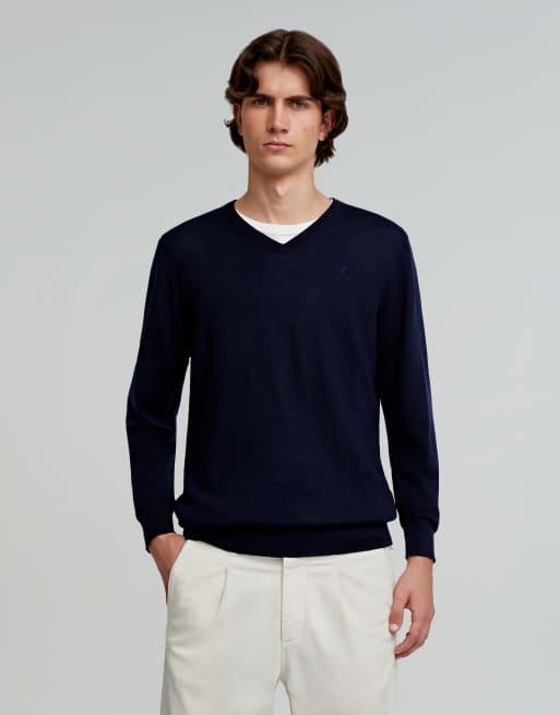 Scalpers - Pull classique à col en V - Bleu marine