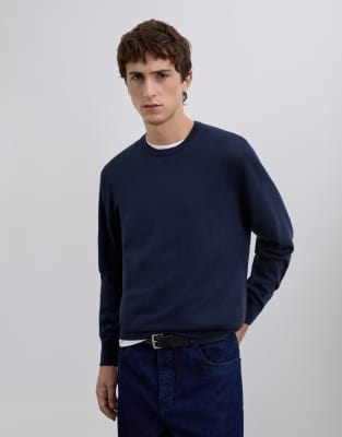 Scalpers - Pull classique en maille à col rond - Bleu marine