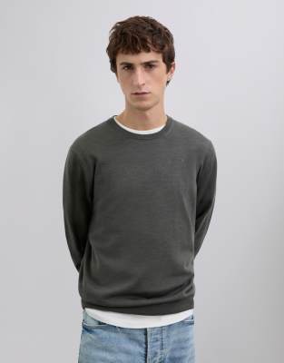 Scalpers - Pull classique en maille à col rond - Kaki-Vert