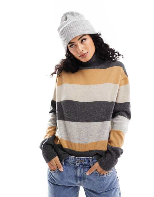 Scalpers - Pull col roulé à rayures - Noir/beige