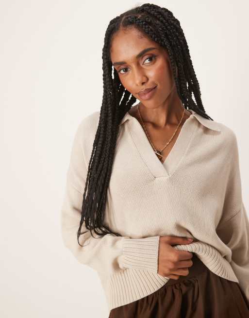 Scalpers - Pull en coton avec col polo - Taupe
