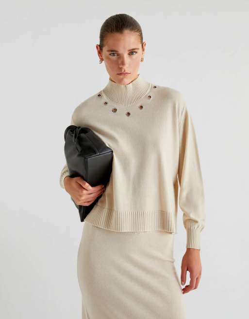 Scalpers– Pullover in Ecru mit Ösendetail, Kombiteil