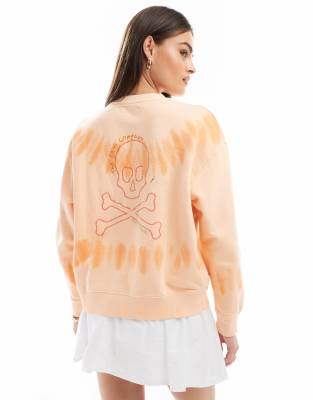 Scalpers - Pullover in Orange mit Batikmuster und Totenkopf-Motiv