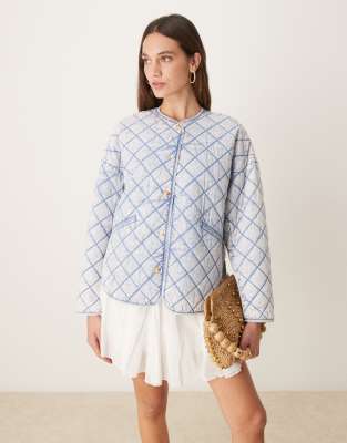 quilted washed jacket in blue