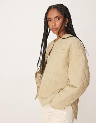 Quilted washed ny jacket in light khaki-Green