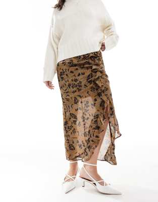 ren print skirt in camel-Brown