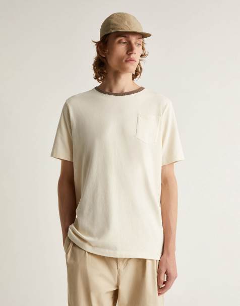 Scalpers – Retro-T-Shirt in Braun mit farblich abgesetztem Ausschnitt - view 1