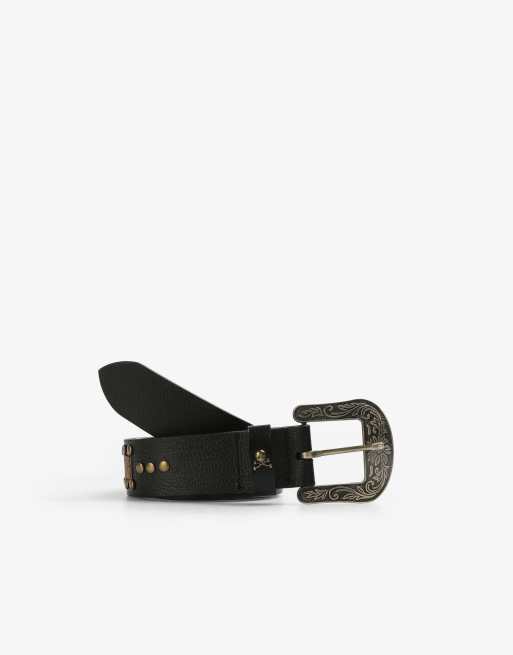 Scalpers - Riem met slangenprint en studs in zwart