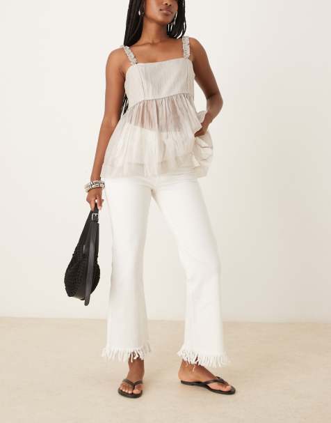 Scalpers Rivet shell denim pant in off white