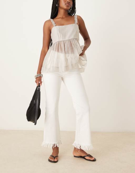 Scalpers Rivet shell denim pants in off white