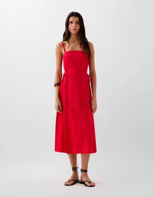 Scalpers - Robe en lin à détails festonnés - Rouge