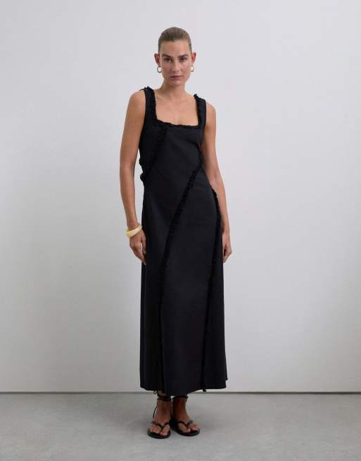 Scalpers - Robe en lin à franges - Noir