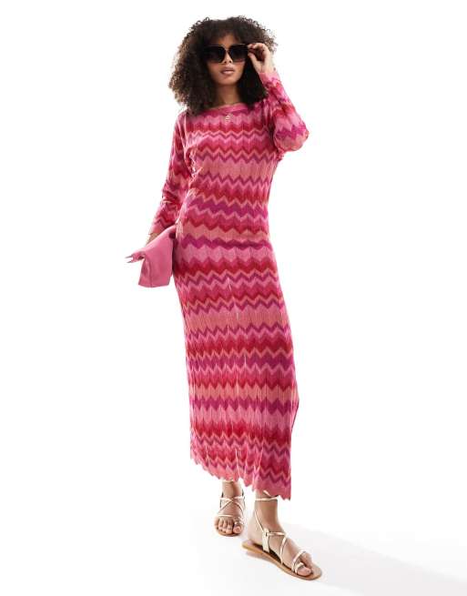 Scalpers - Robe en maille à zigzag - Rose