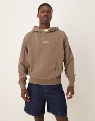 rubber hooded sweatshirt in brown