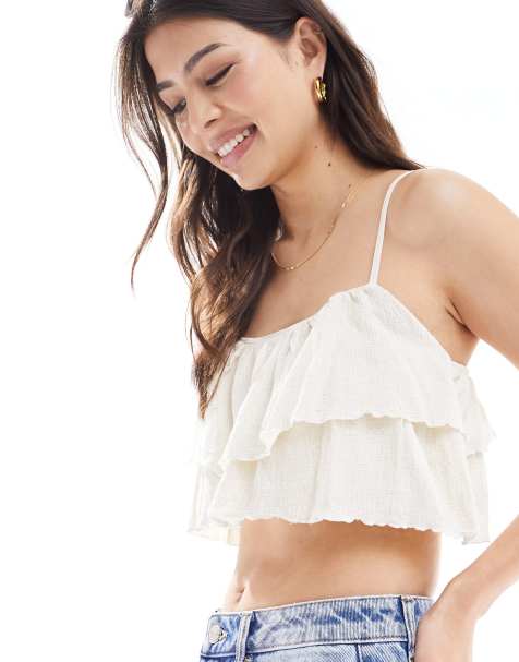 Scalpers ruffle bra t-shirt in ecru - view 1