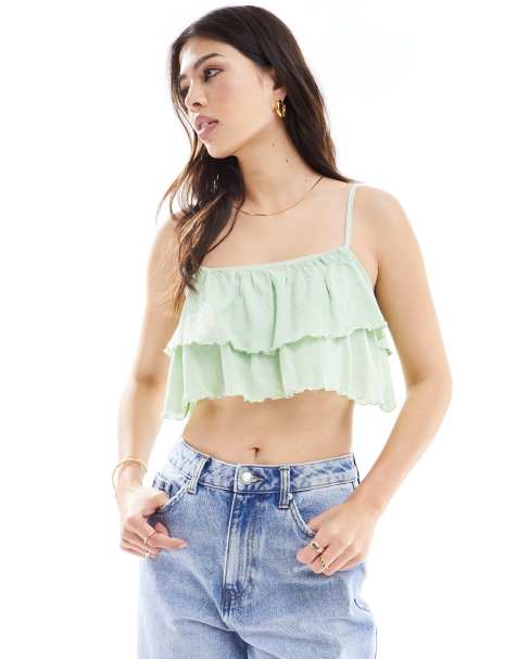 Scalpers ruffle bra t-shirt in light green