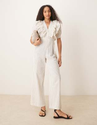 Ruffle stripes jumpsuit in navy stripes
