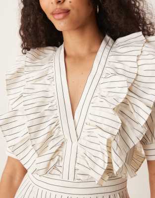 Scalpers Ruffle Stripes Jumpsuit In White