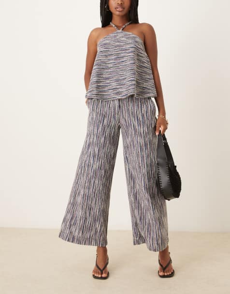 Scalpers – Rustikale Hose in Strickoptik in Ecru/Blau - view 1