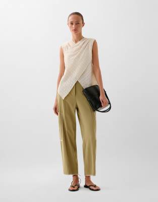 Safari stitching pants in khaki green